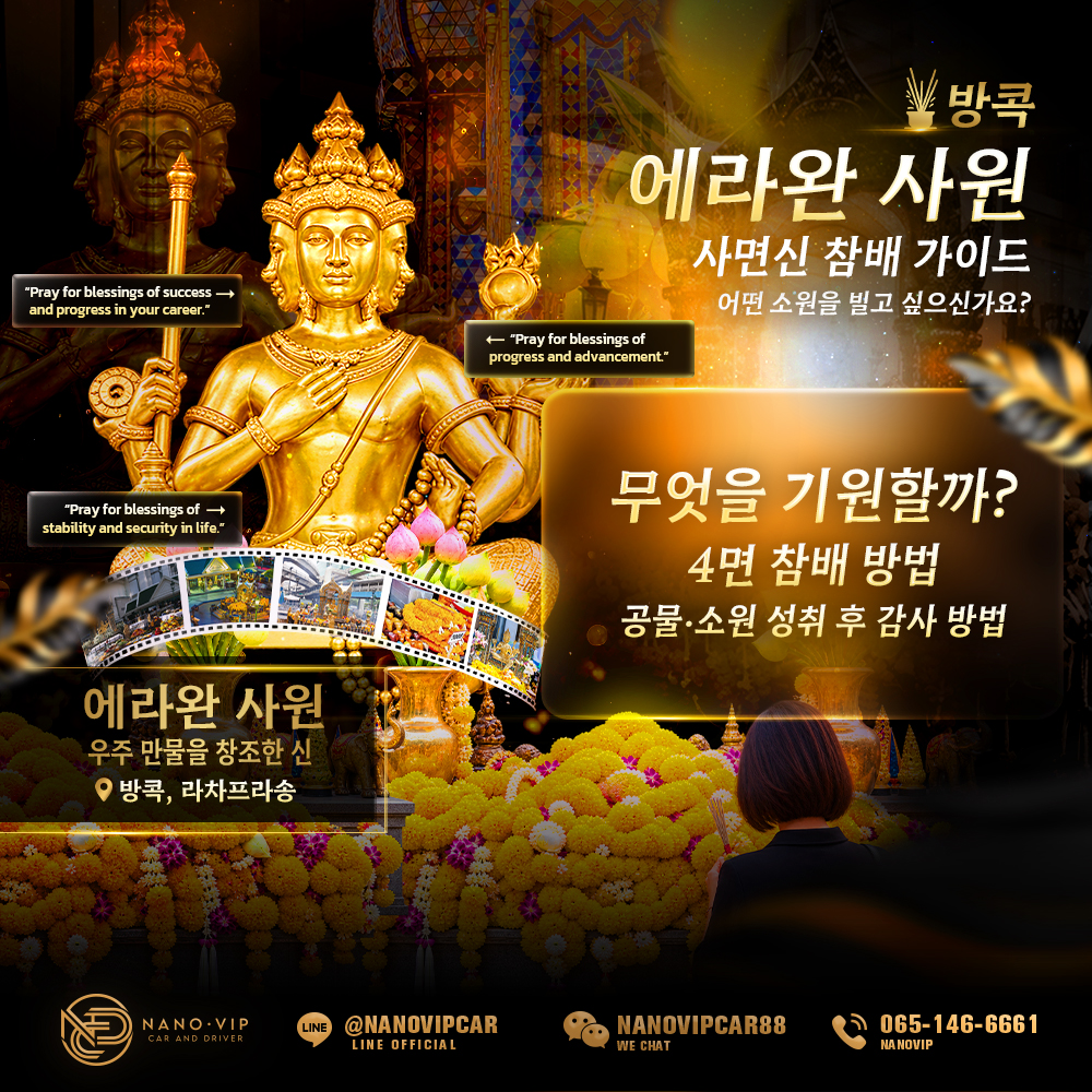 방콕 에라완 사원 참배 가이드: 무엇을 기원할까? 사면 브라흐마 참배법·공물·소원 성취 후 감사 의식